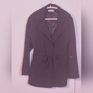 Be Cool Belted Black Trench Coat Size Small Lined Roll Sleeves Jacket Duster